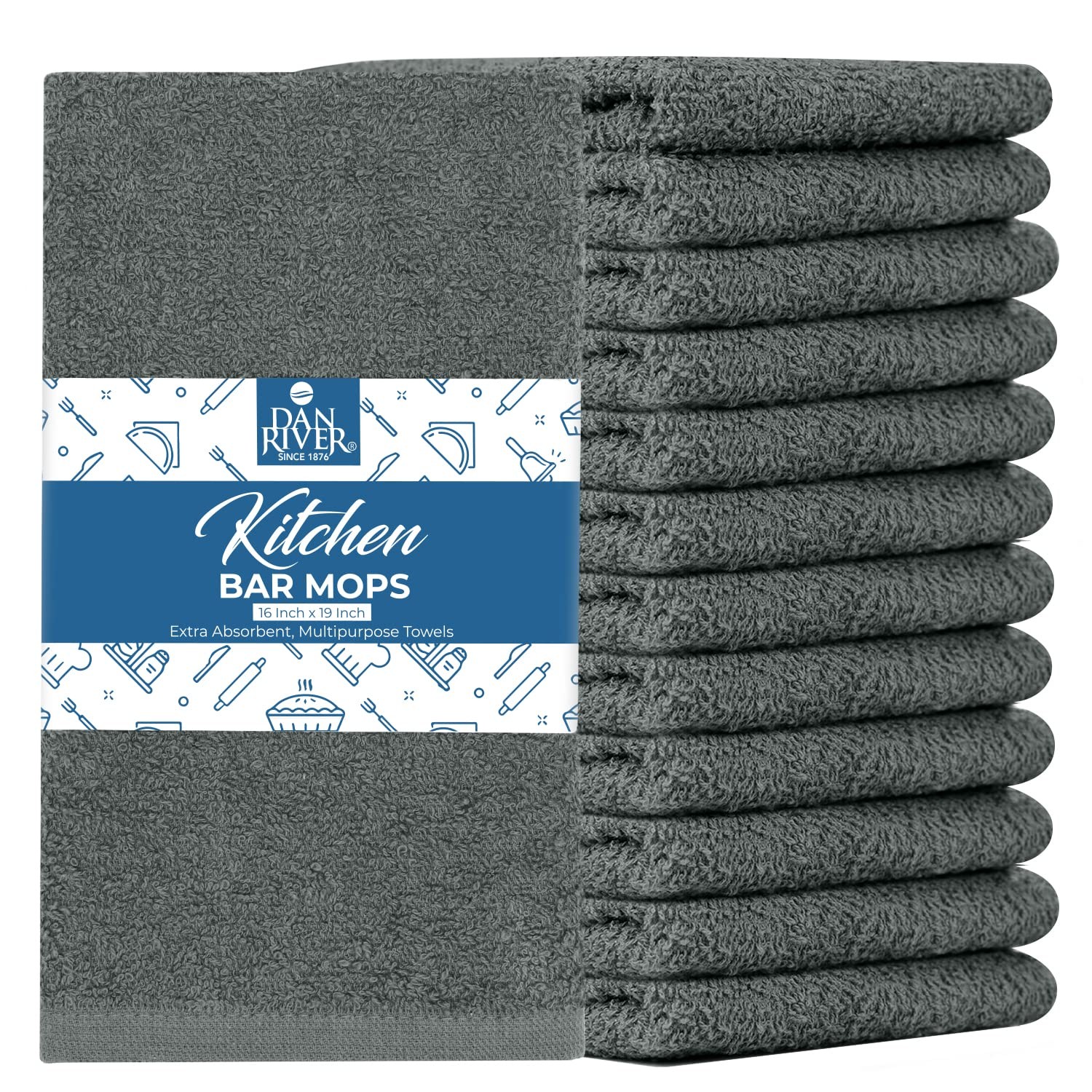 100% Cotton Bar Mop Kitchen Towels, 16×19 inches, Pack of 12, 350 GSM, Gray –…