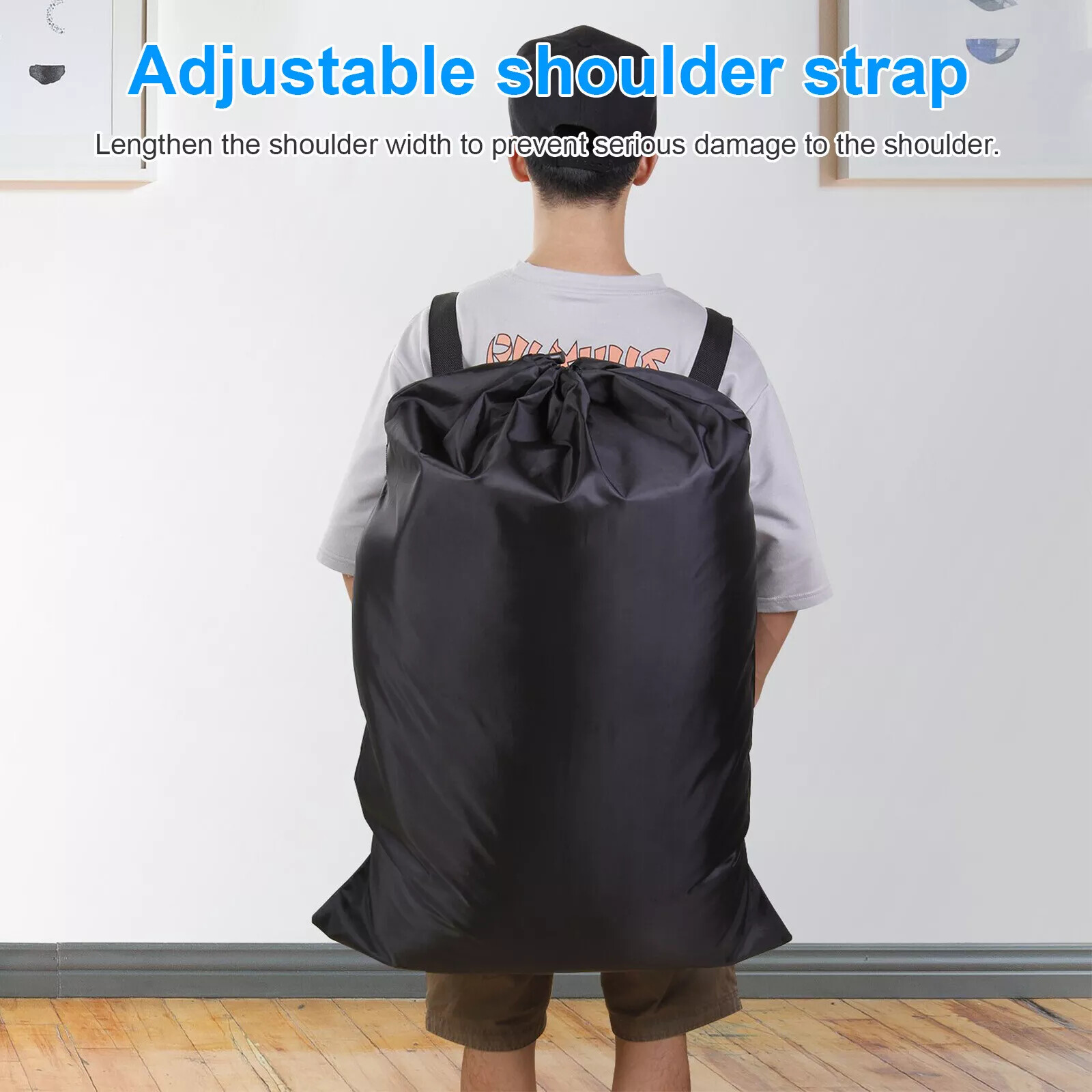 Large Drawstring Black 36*24inch Backpack Heavy Duty Washing Clothes Laundry Bag