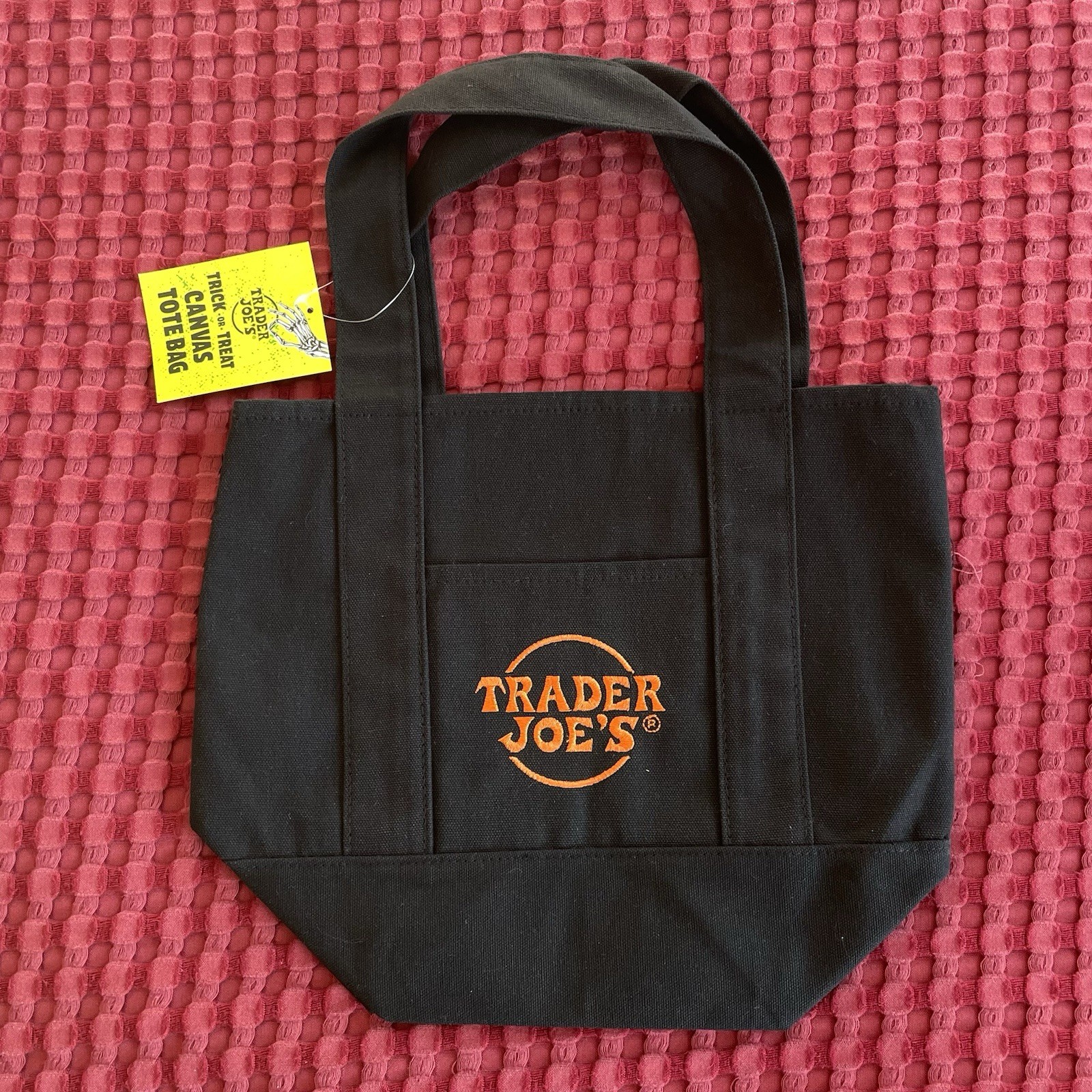 Trader Joe’s Trick or Treat Canvas Tote Bag Black Cotton Polyester Foldable