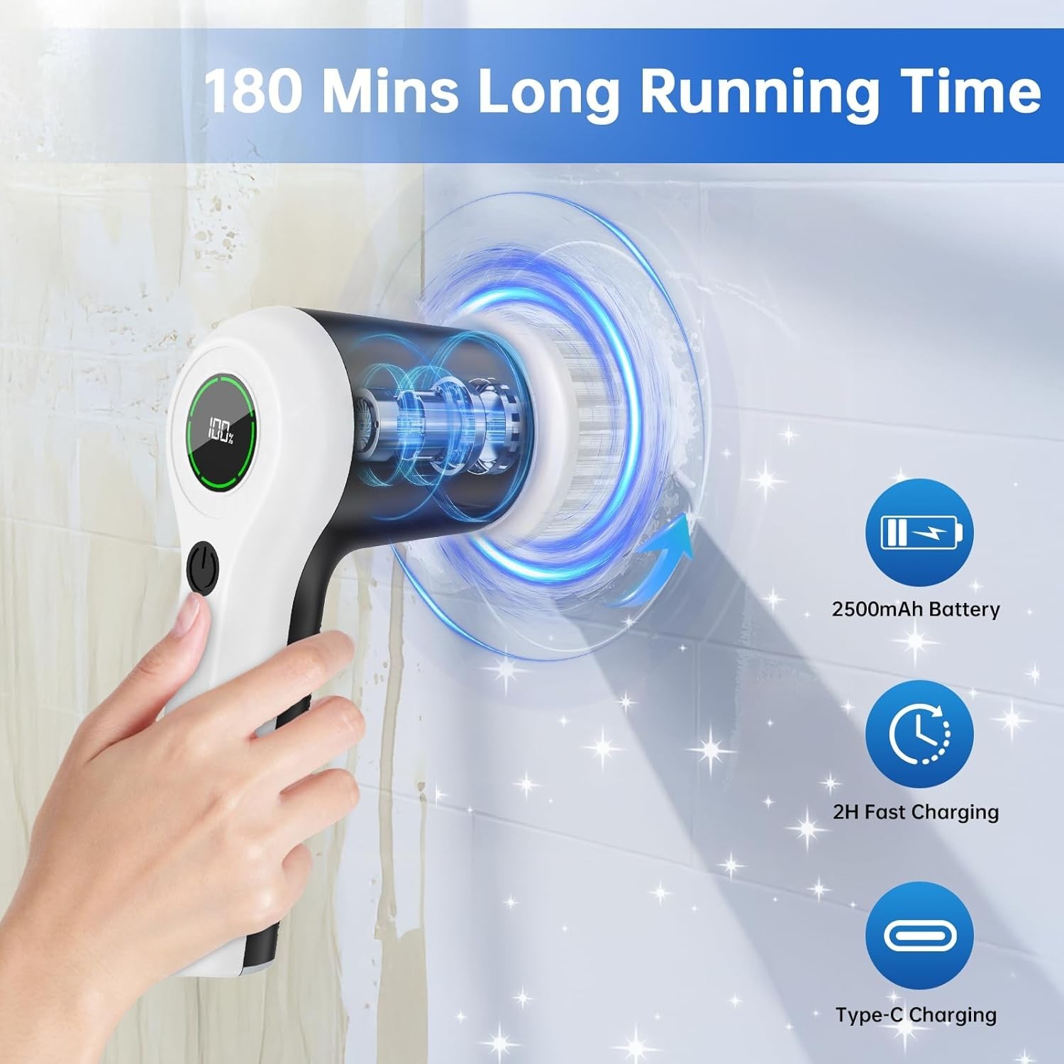 Electric Spin Scrubber Cordless Cleaning Brush with 6 Heads 2 Speeds