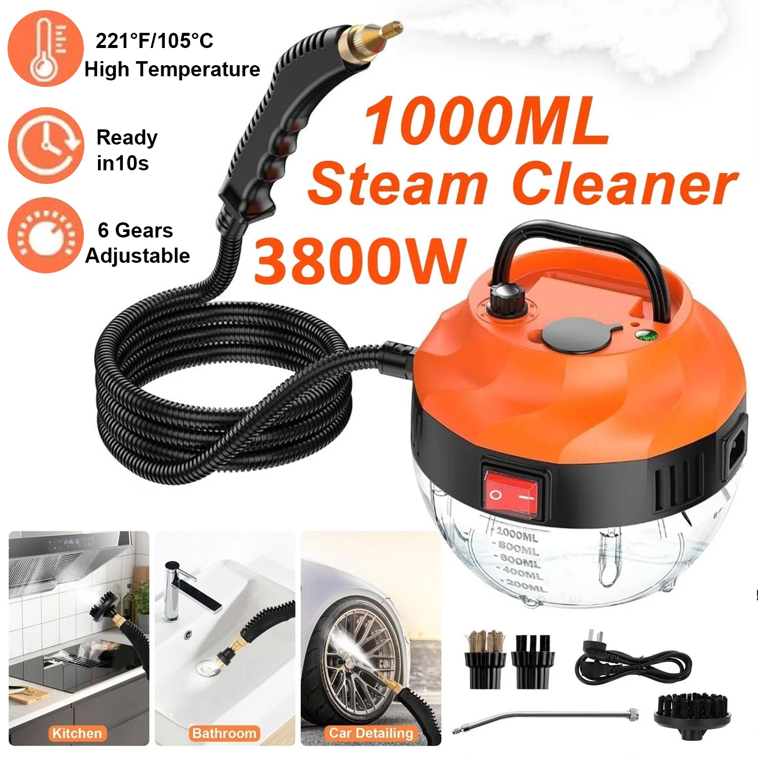 3800W/2500W High-Pressure Steam Cleaner Machine for Household & Car Cleaning