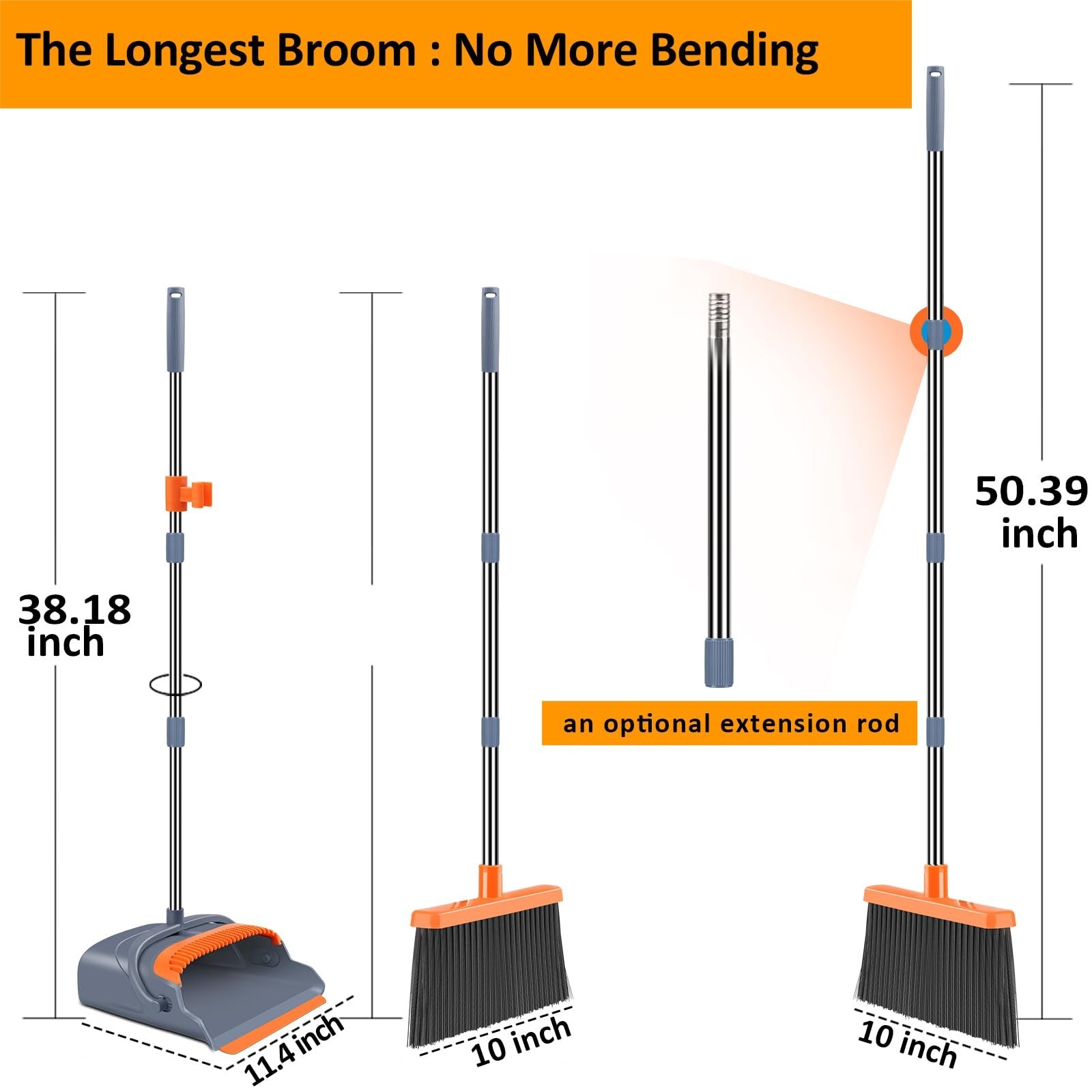 Self-Cleaning Broom & Dustpan Set with Teeth, Indoor/Outdoor Pet Hair Sweeper