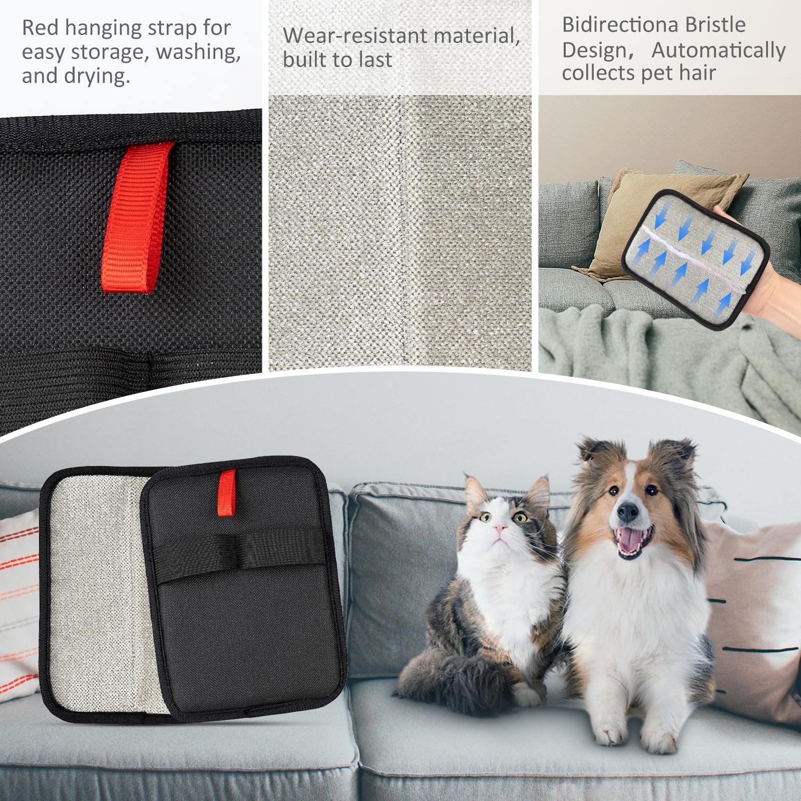 Pet Hair Removal Glove for Cats Dogs Reusable Electrostatic Black