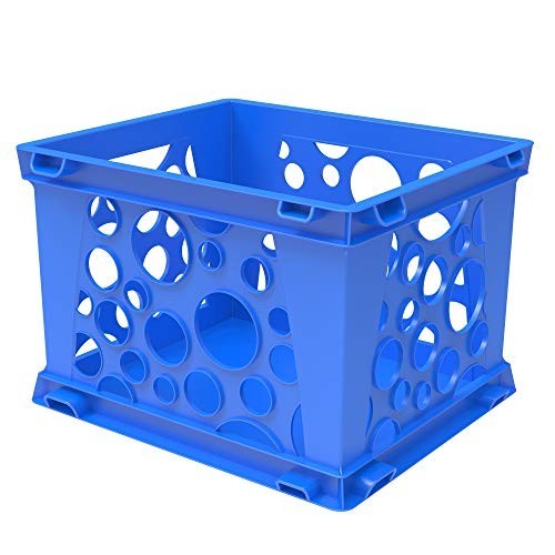 Stackable Storage Crates Mini Desktop Organization 9×7.75×6 Inches School Blue