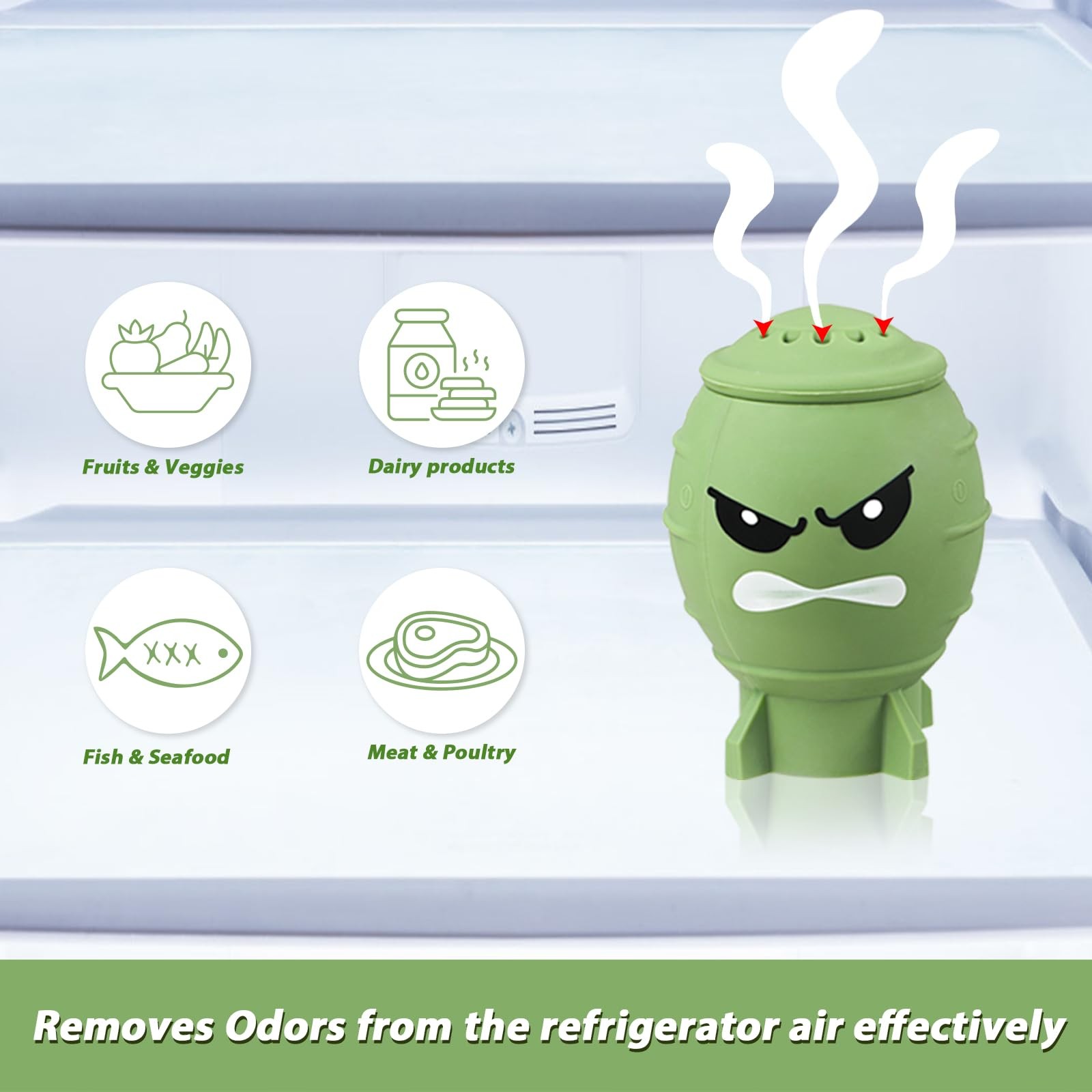 Koluti Fun Guy Fridge Deodorizer, Baking Soda Holder for Refrigerator Green