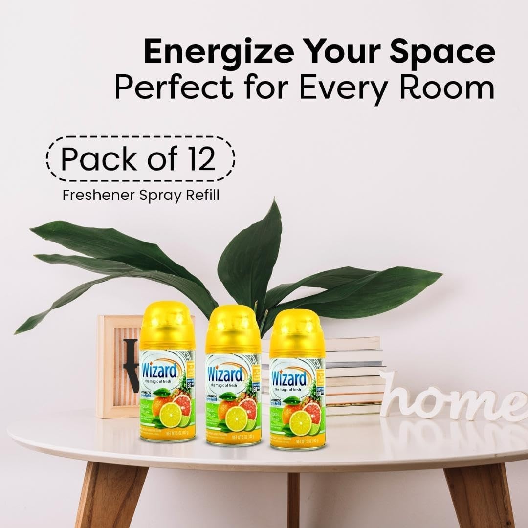 12 Pack Wizard 5oz Automatic Spray Refills Tropical Citrus Air Freshener