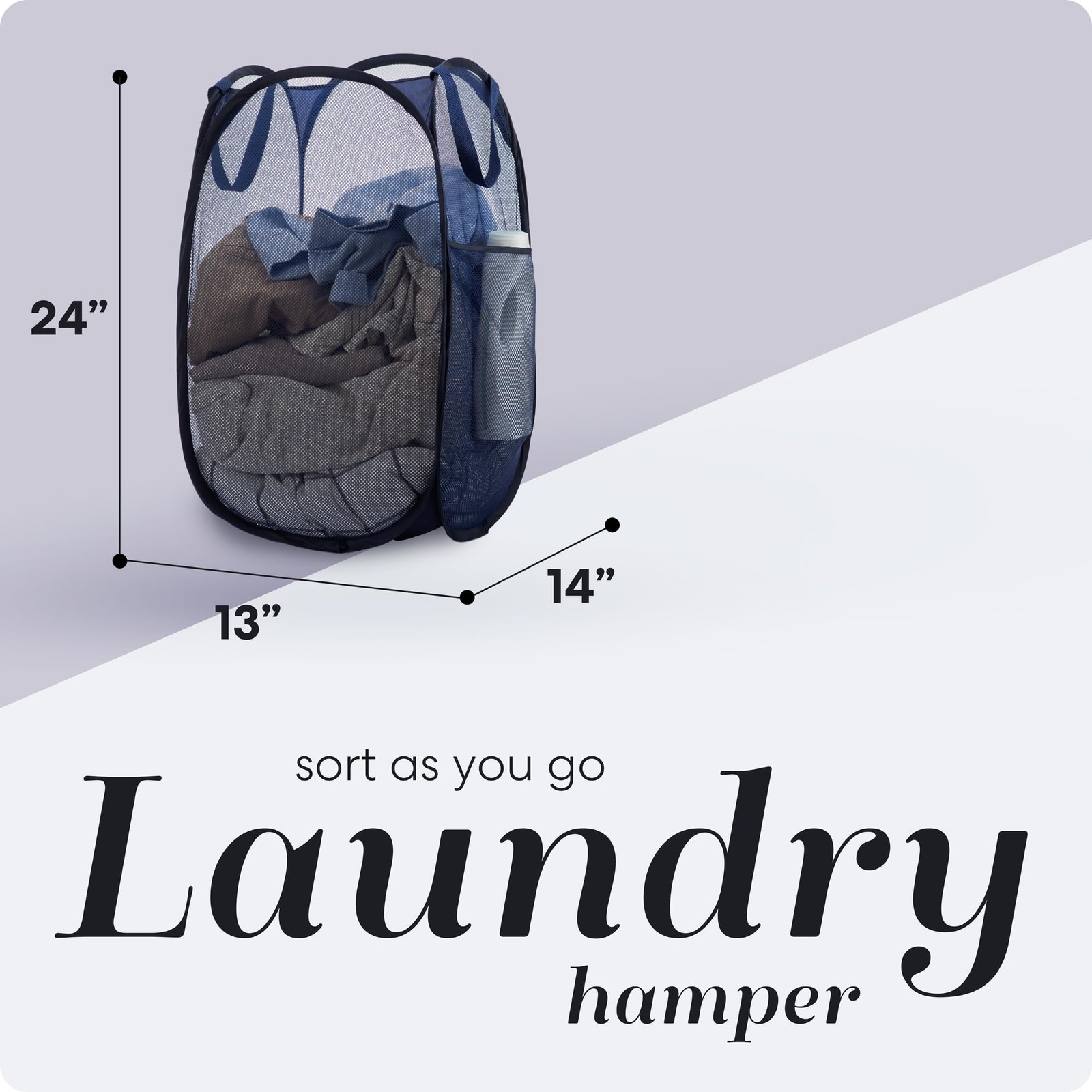 Collapsible Mesh Foldable Hamper 14″ x 14′ x 24″ Navy Blue