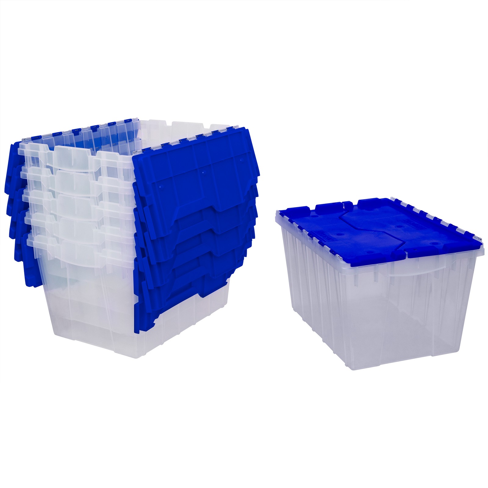Akro-Mils KeepBox 12 Gal Plastic Storage Bin, Stackable Tote w/ Lid, Clear/Blue