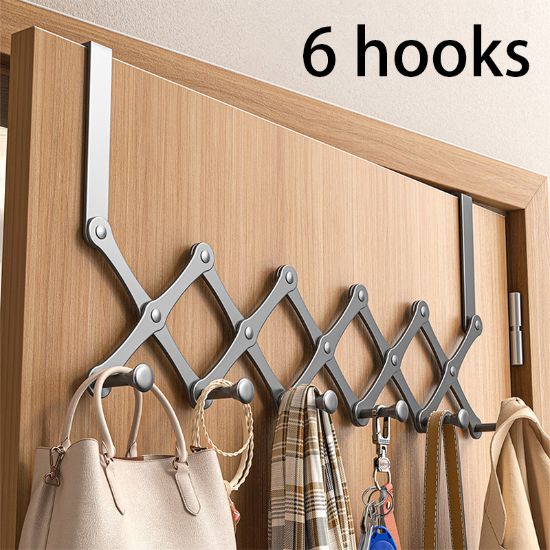 Retractable Over The Door Hook Rack – 6-Hook Expandable Hanger-Space-Saving
