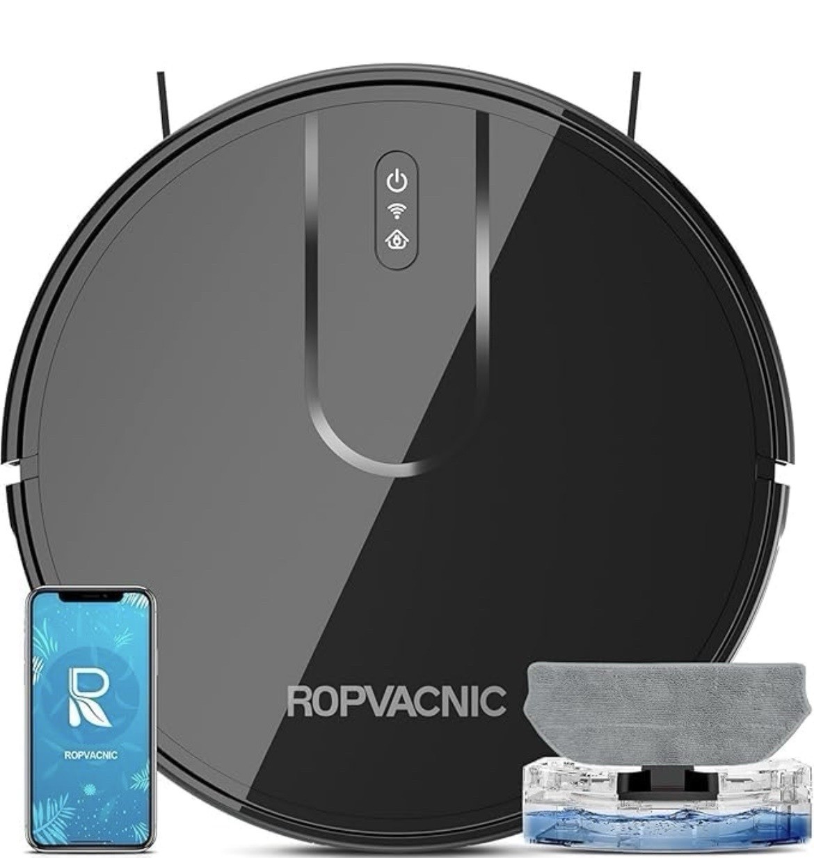 ROPVACNIC 5200Pa Robot Vacuum Mop Combo, App Control, Self-Charging, Black