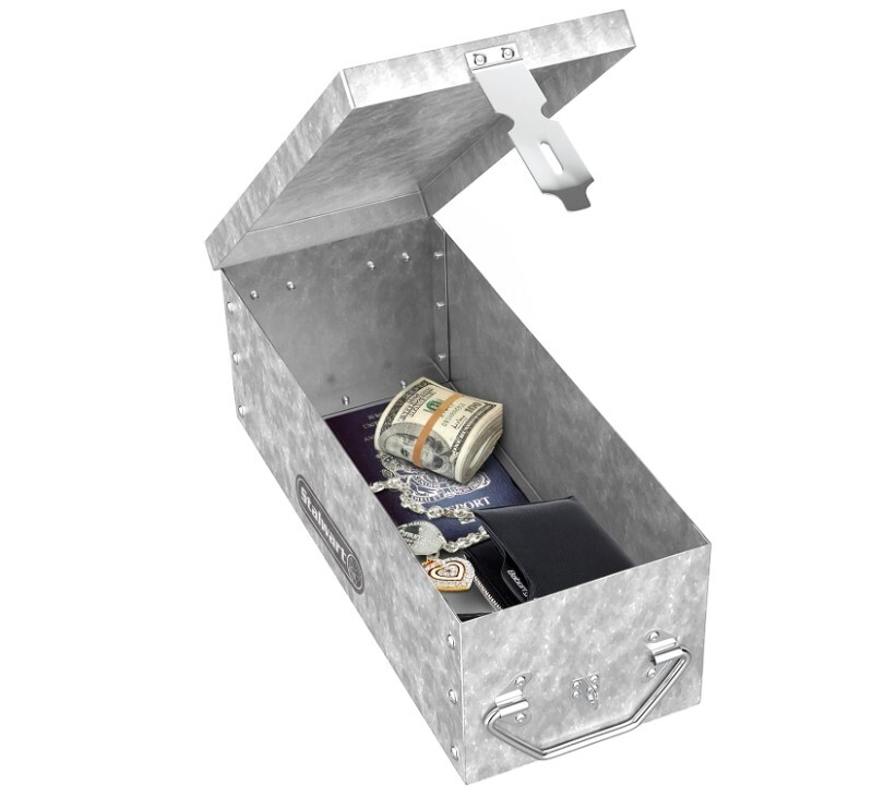 Lock Box with Folding Handle – Durable Metal Storage Chest with Stackable Des…