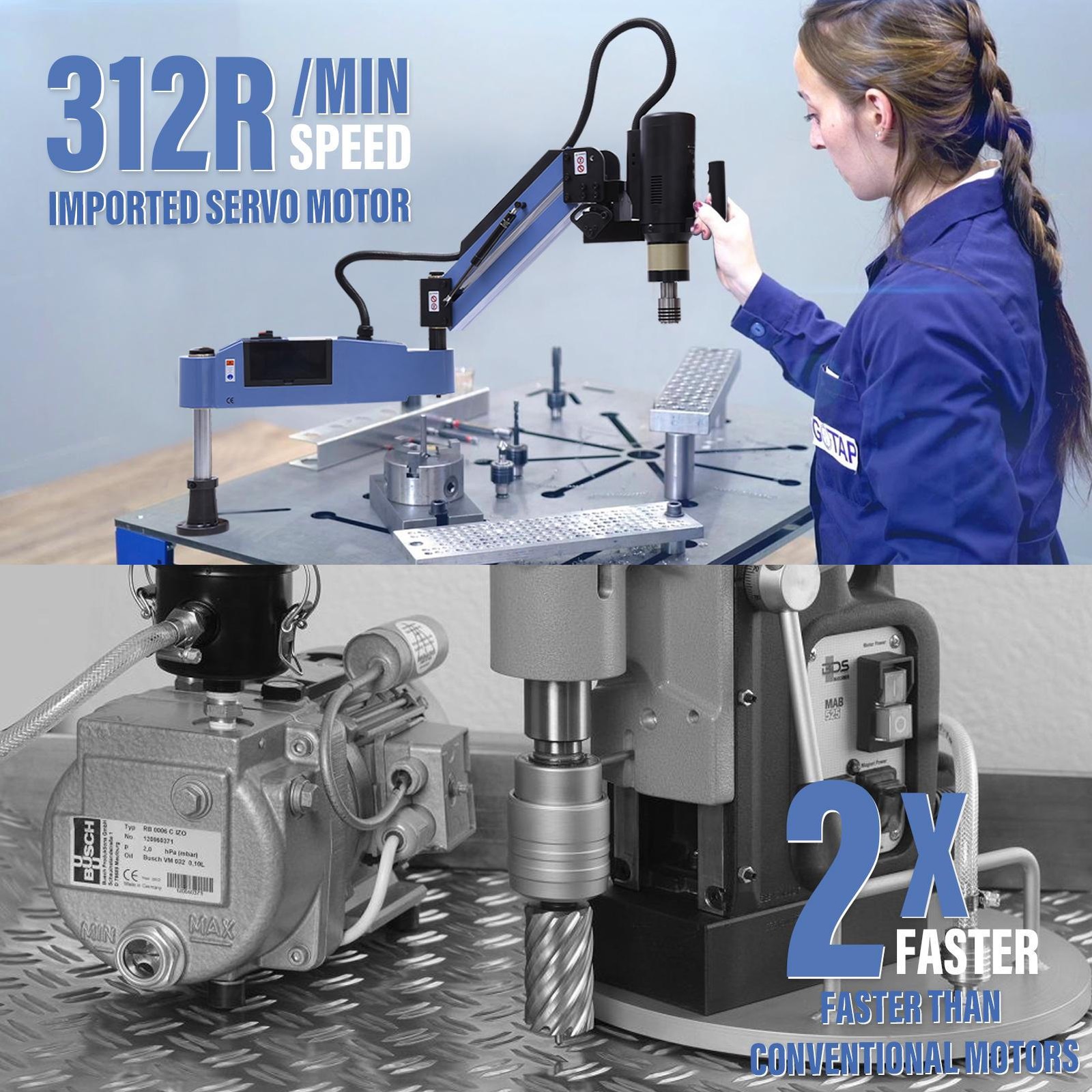 M4-M24 Electric Tapping Machine 360° Flexible Arm With Collets