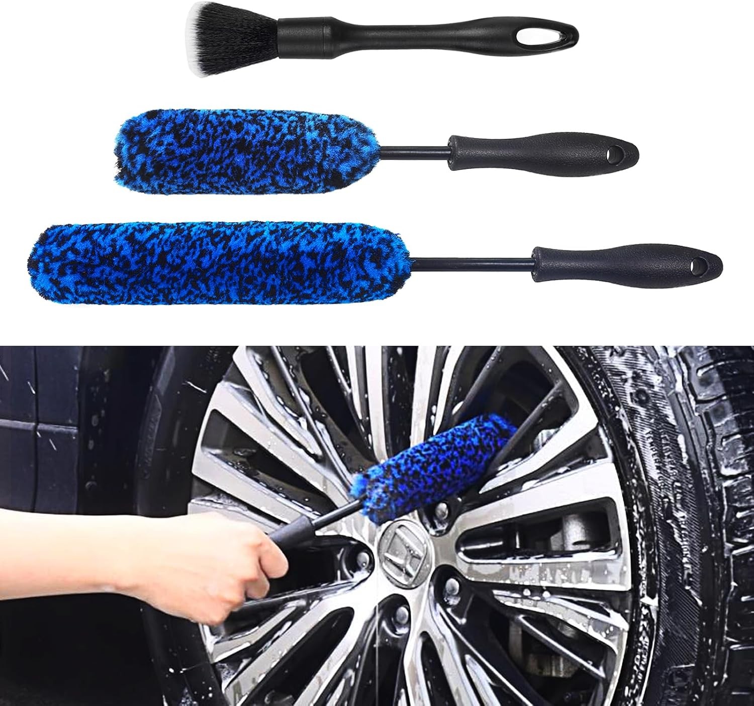 3PCS Wheel Brush Kit for Cleaning Wheel and Tire, Wheel and Rim Brush, Car
