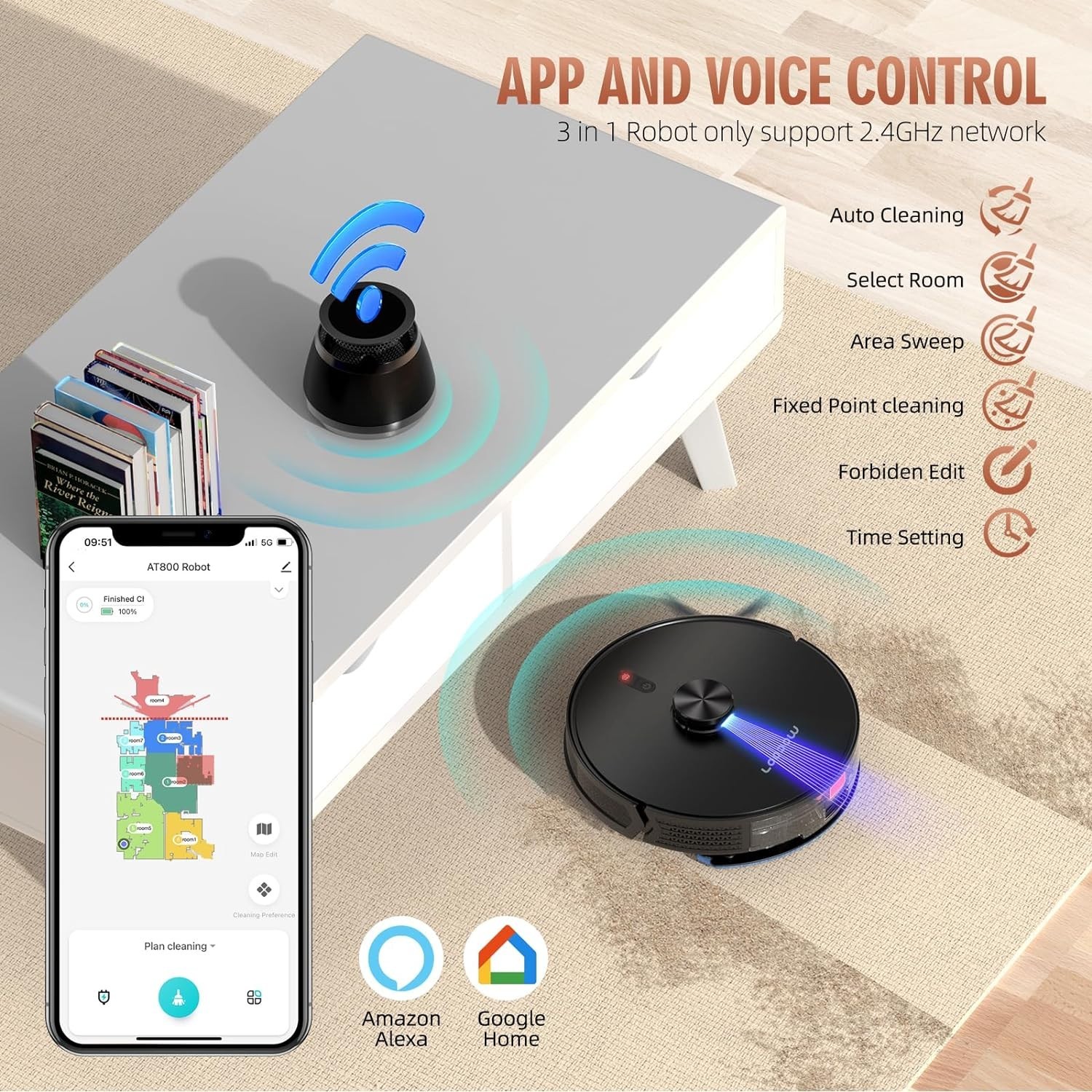 Robot Vacuum and Mop Combo with Self-Emptying Station (60-Day), LiDAR Navigation