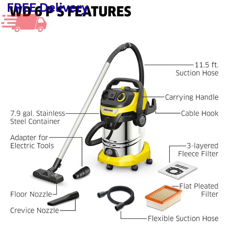 Karcher WD 6 P S 8 Gallon Wet Dry Vacuum Cleaner Blower 1300W Steel Tank New