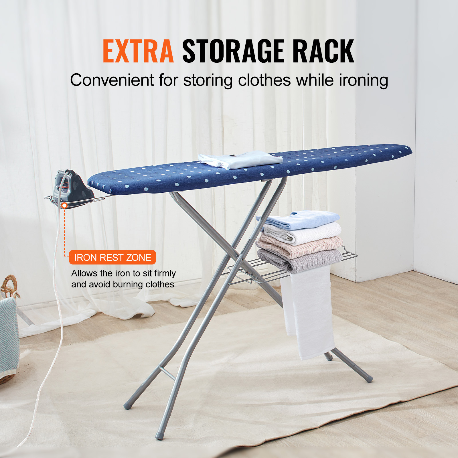 VEVOR Ironing Board with Bottom Storage Tray Thickened 4 Layers Iron Board