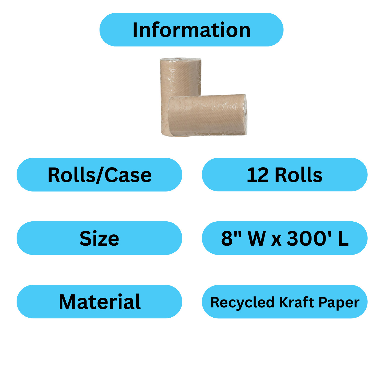 7.87″ x 300′ Kraft Paper Towel Roll – 1 Ply (2″ Core) – 12 Rolls/Case – 1 Case
