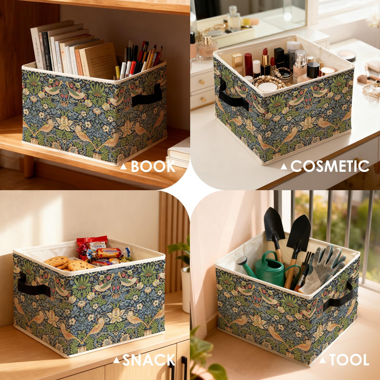 Art Nouveau Deco Floral Storage Bins Box, Toybox for Girls, Vintage Bird Stra…