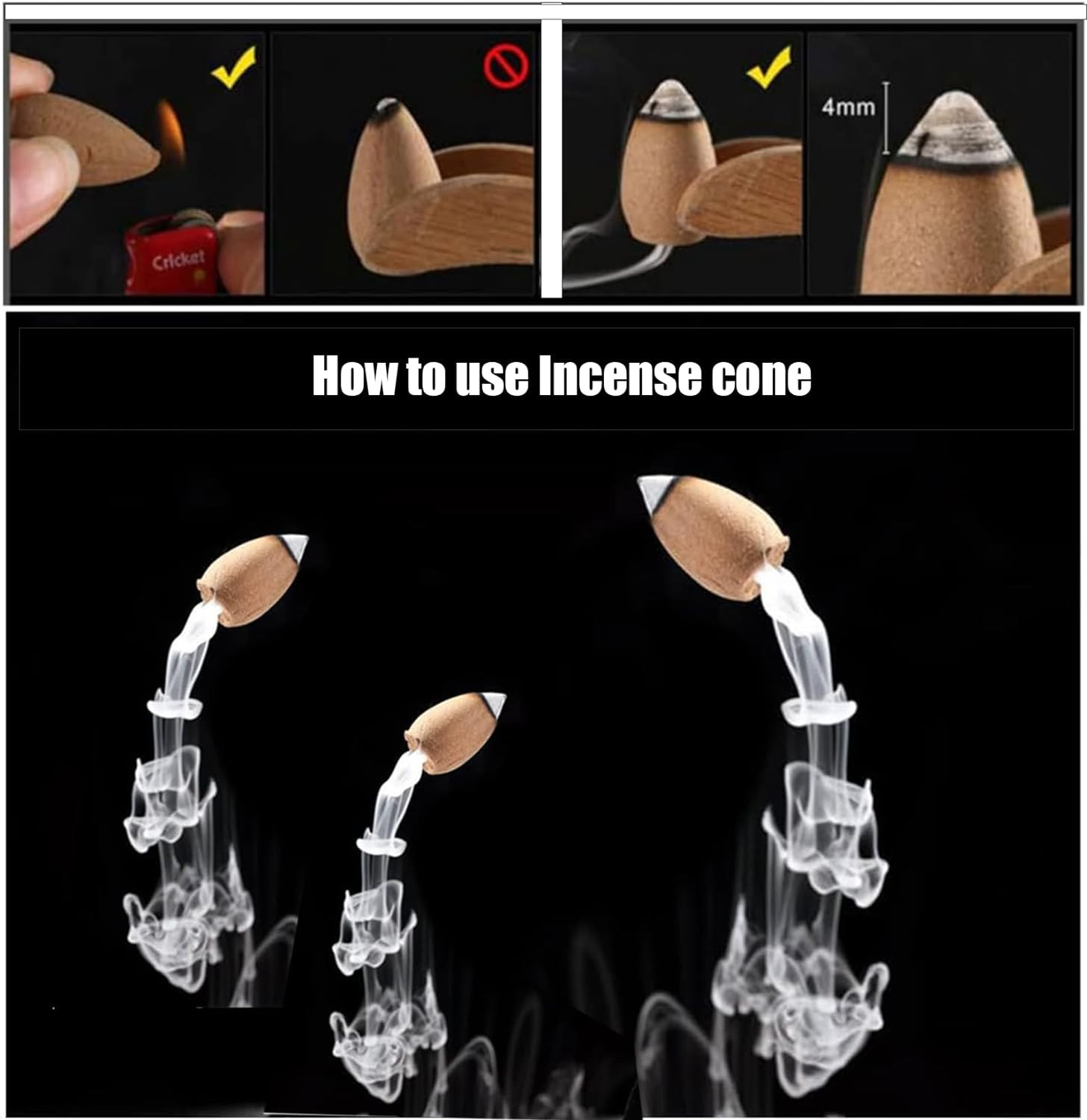 120PCS Incense Burner Cones Backflow Smoke Waterfall Censer Holder Bullet USA