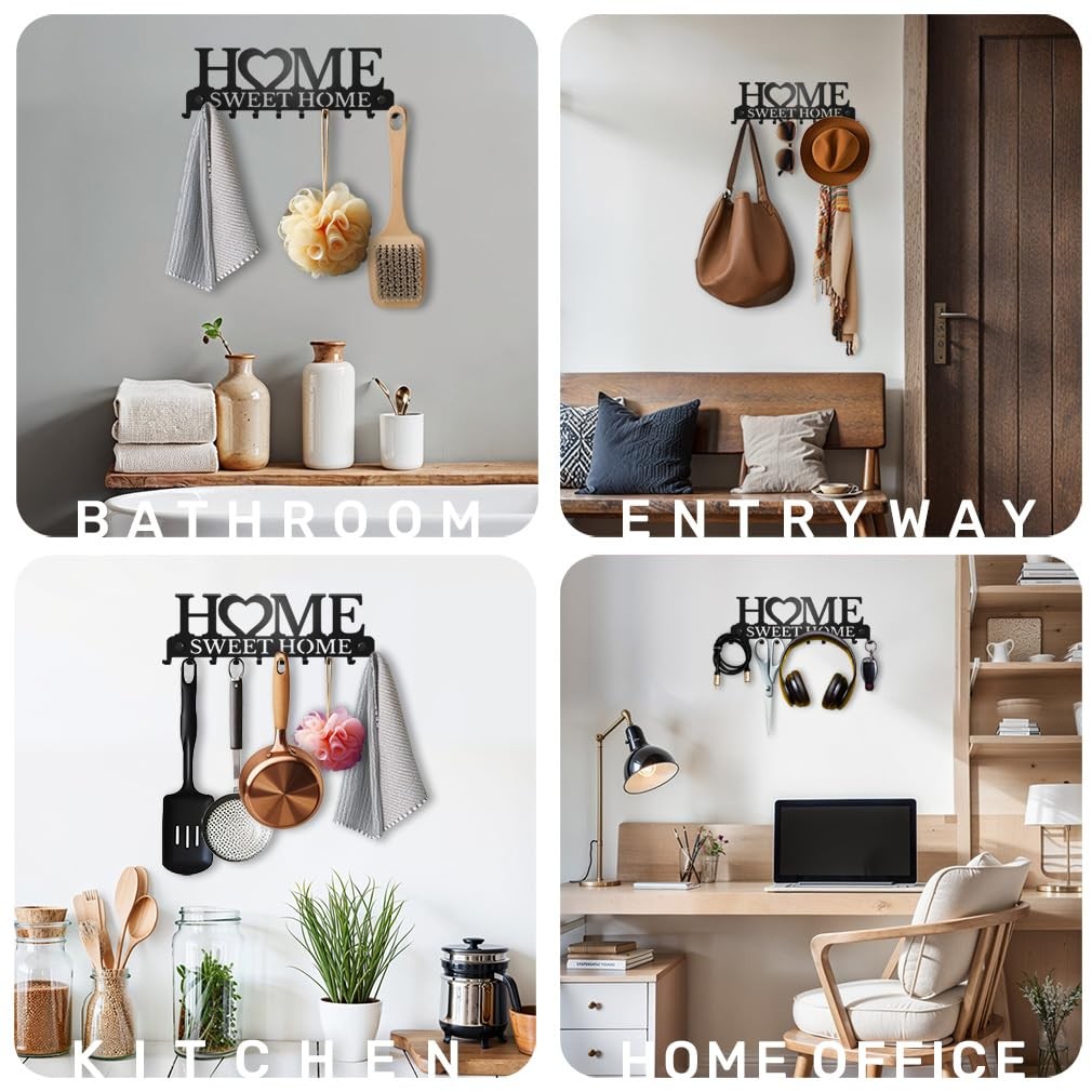 SirHoldeer Key Holder Wall Mount, Hooks for 26x9cm, Sweet Home Black