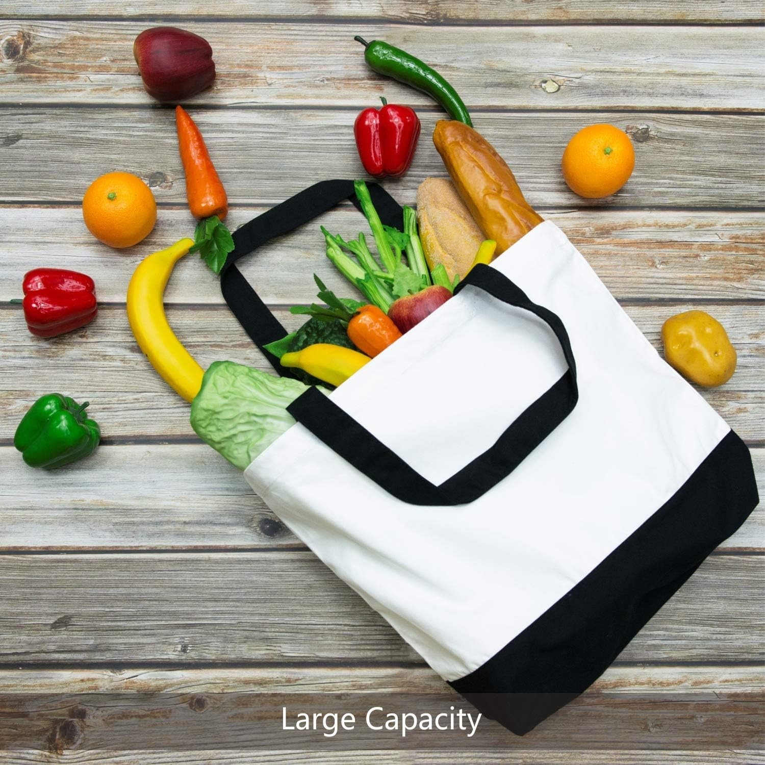 3-Pack Super Strong Large 12oz Cotton Canvas Tote Bags, Reusable Grocery Shop…