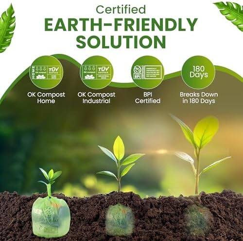 GREENWAY 3 Gallon Compostable trash Bags with Handles,100 Count, Extra Thick …