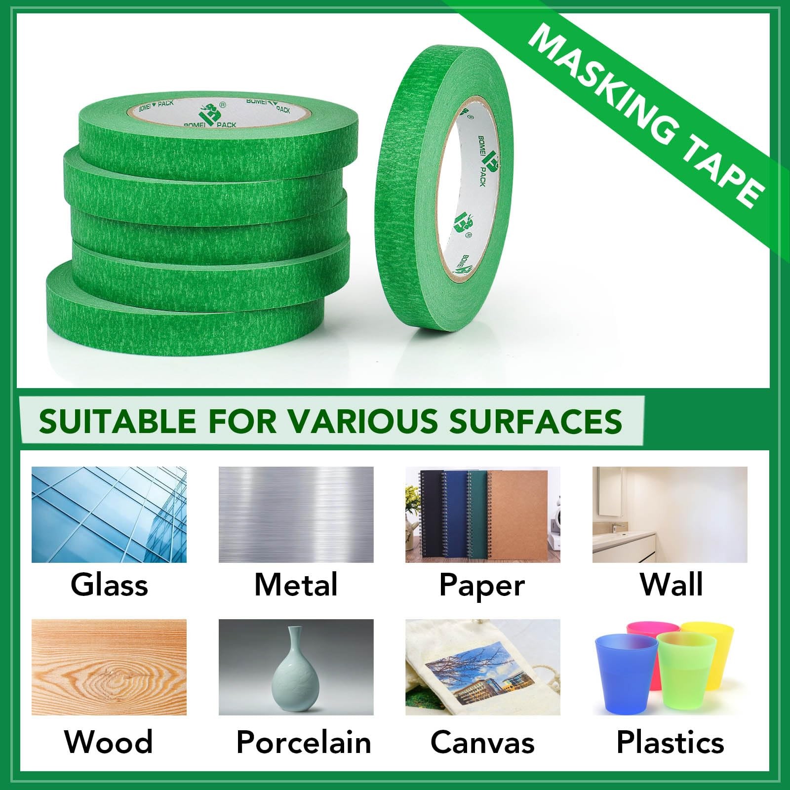 10Rolls Green Painters Tape, General Purpose Green Masking Tape 0.75inch x 55…