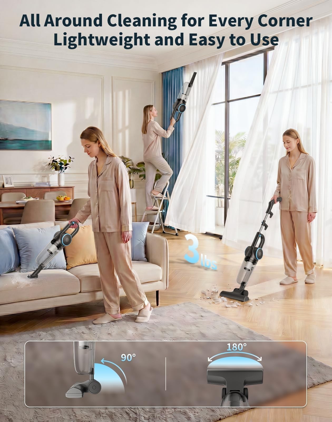 Powerful 600W Corded Stick Vacuum for Home & Pet Hair, 2-in-1 Handheld, 16ft Cor