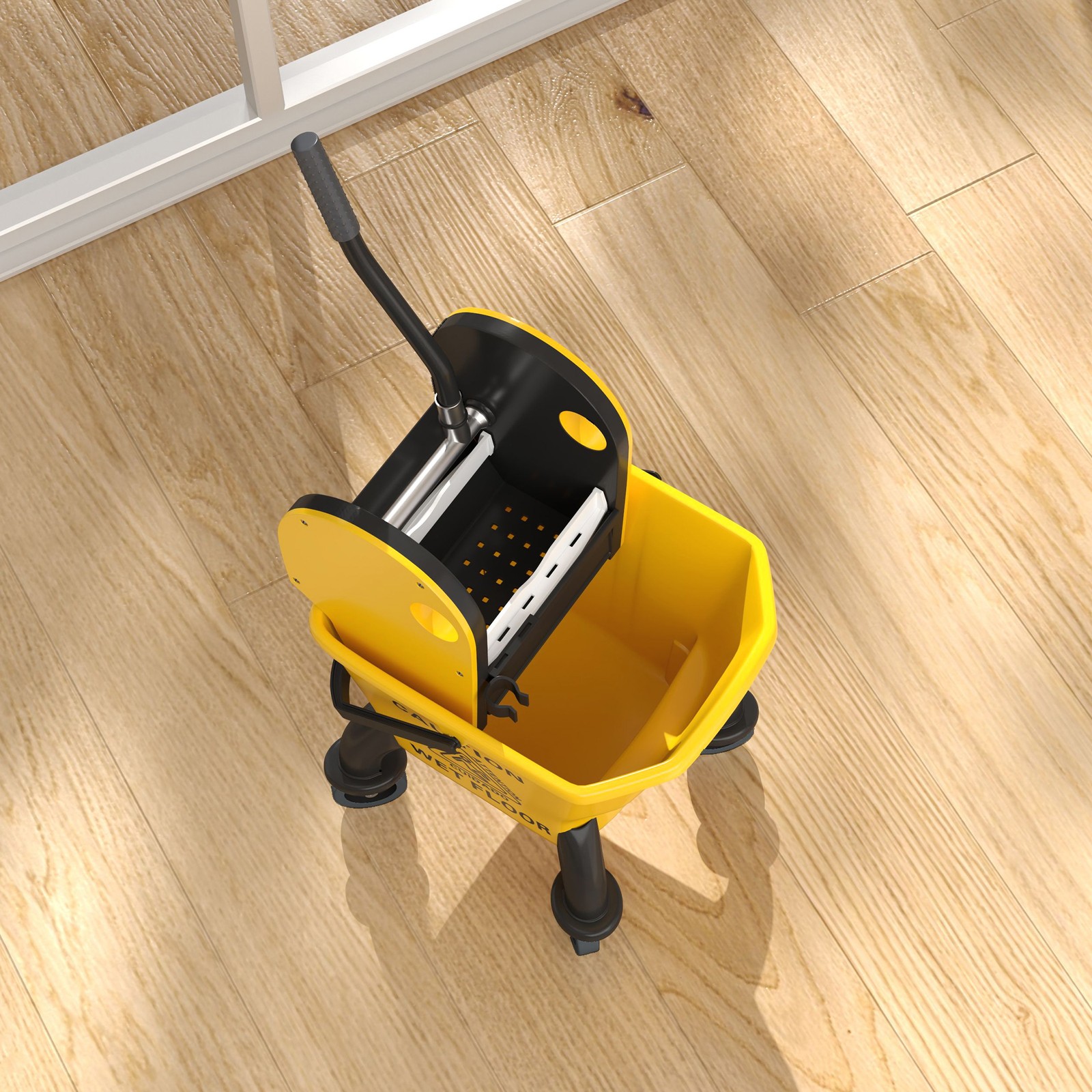 Mop Bucket with Wringer on Wheels and Mop Included,27.5 Quart,Yellow,Refurbished