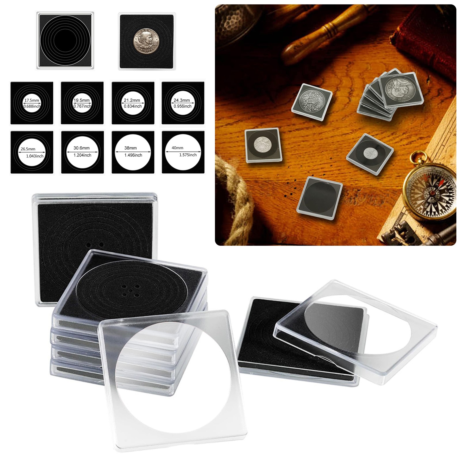 10-100PCS Coin Storage Box Case Capsules Holder Plastic Clear Round 17.5MM-40MM