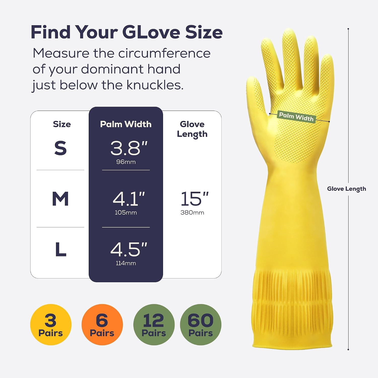 3/6/12/60 Pairs 15 Inch Extra Long Rubber Dishwashing Gloves – Non-Slip for Clea