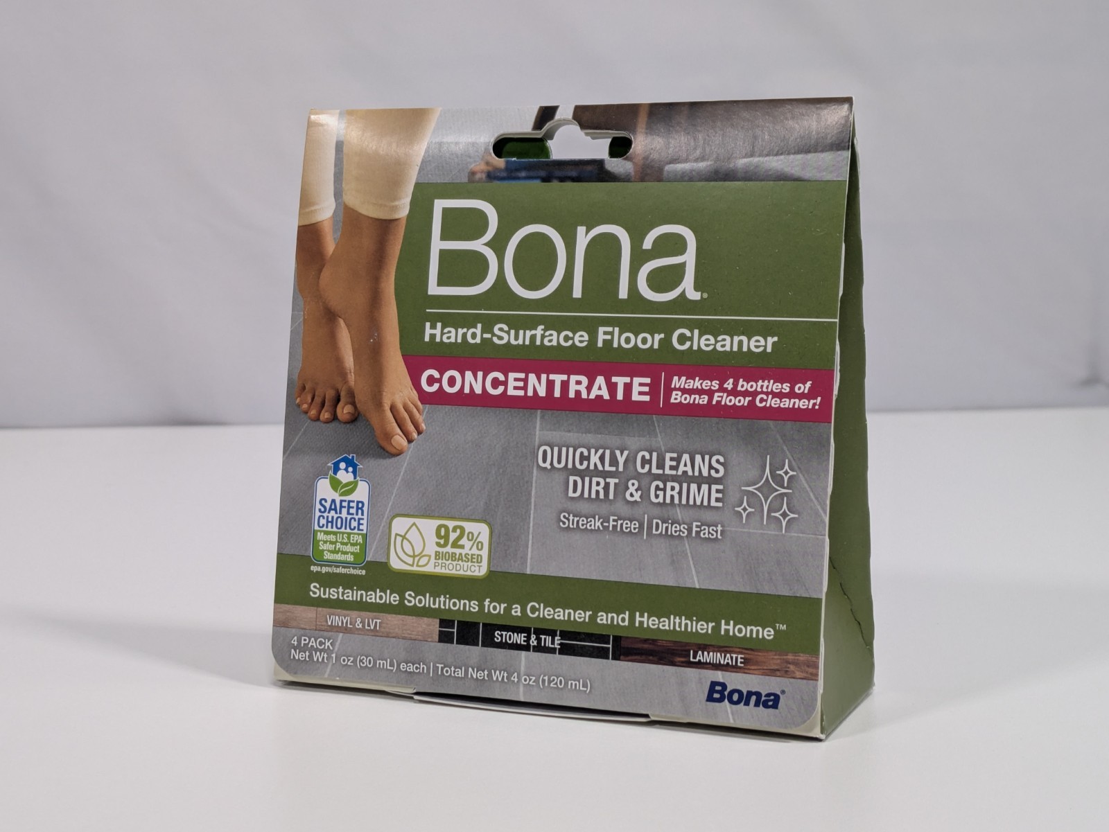 Bona Hard Surface Floor Cleaner Concentrate, 1 Fl Oz, 4-Pack Tile Laminate Mop