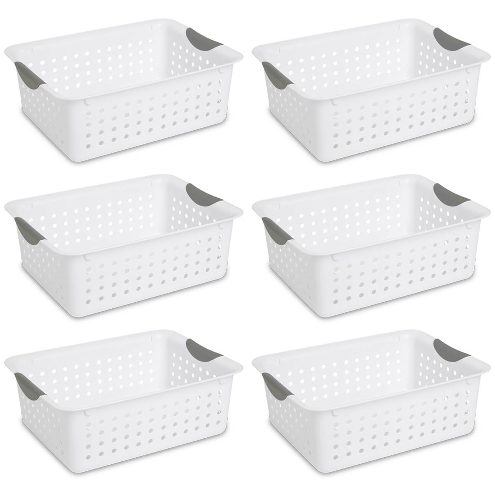 Sterilite Medium Ultra Plastic Storage Organizer Basket with Handles, (6 Pack)