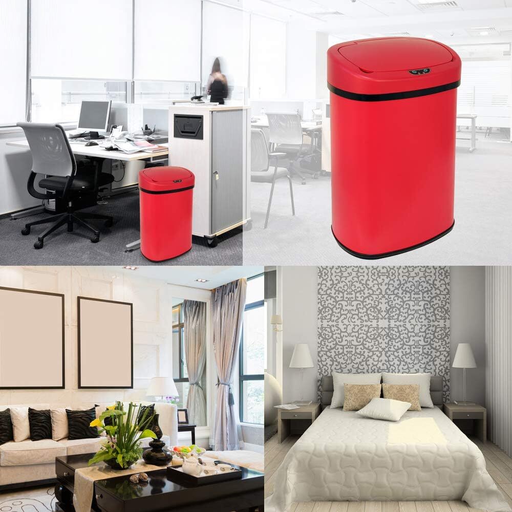 13 Gal Stainless Kitchen Trash Can Touch Free Automatic Sensor 50L Trash Can Red