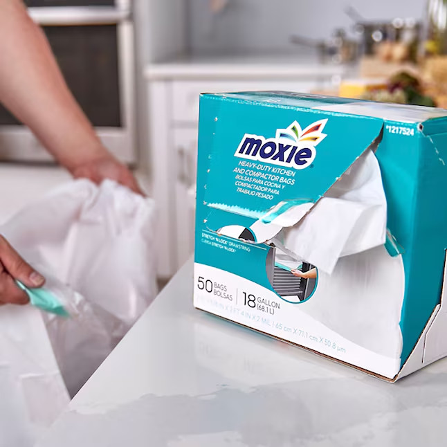 3-Pack MOXIE 18 Gal Plastic Kitchen Drawstring Trash Bags 150 Count Total