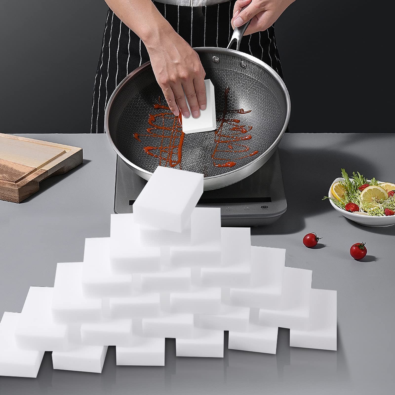 100 Pack Melamine Sponge Eraser Bulk Cleaning Foam Squares Kitchen Bathroom Pad