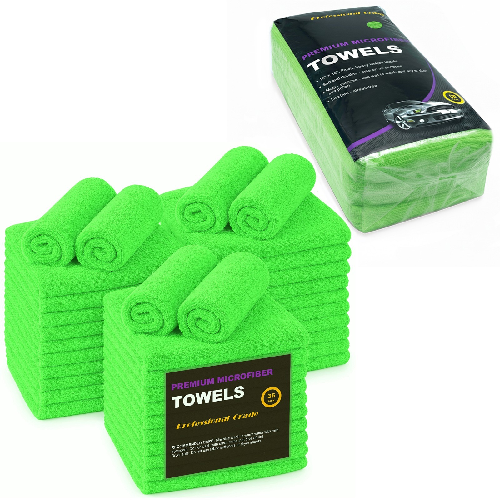 Microfiber Towel Cleaning Wash-Cloth Rag 36-Pack 16×16 Car Polish Dry Detailing