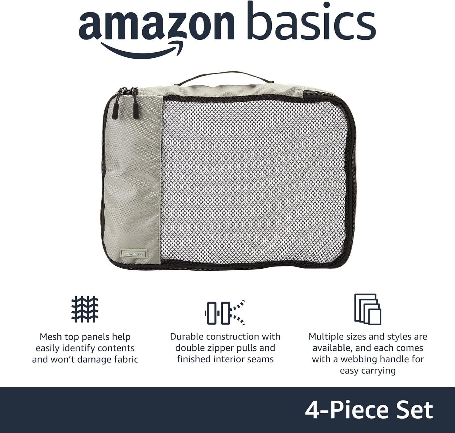 Travel Smart: Medium Packing Cubes Set with Double Zippers – Gray Polyester
