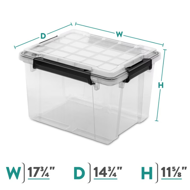 4 Pack Sterilite 34 Qt Gasket Storage Box Clear Plastic Bin w/ Lid Black