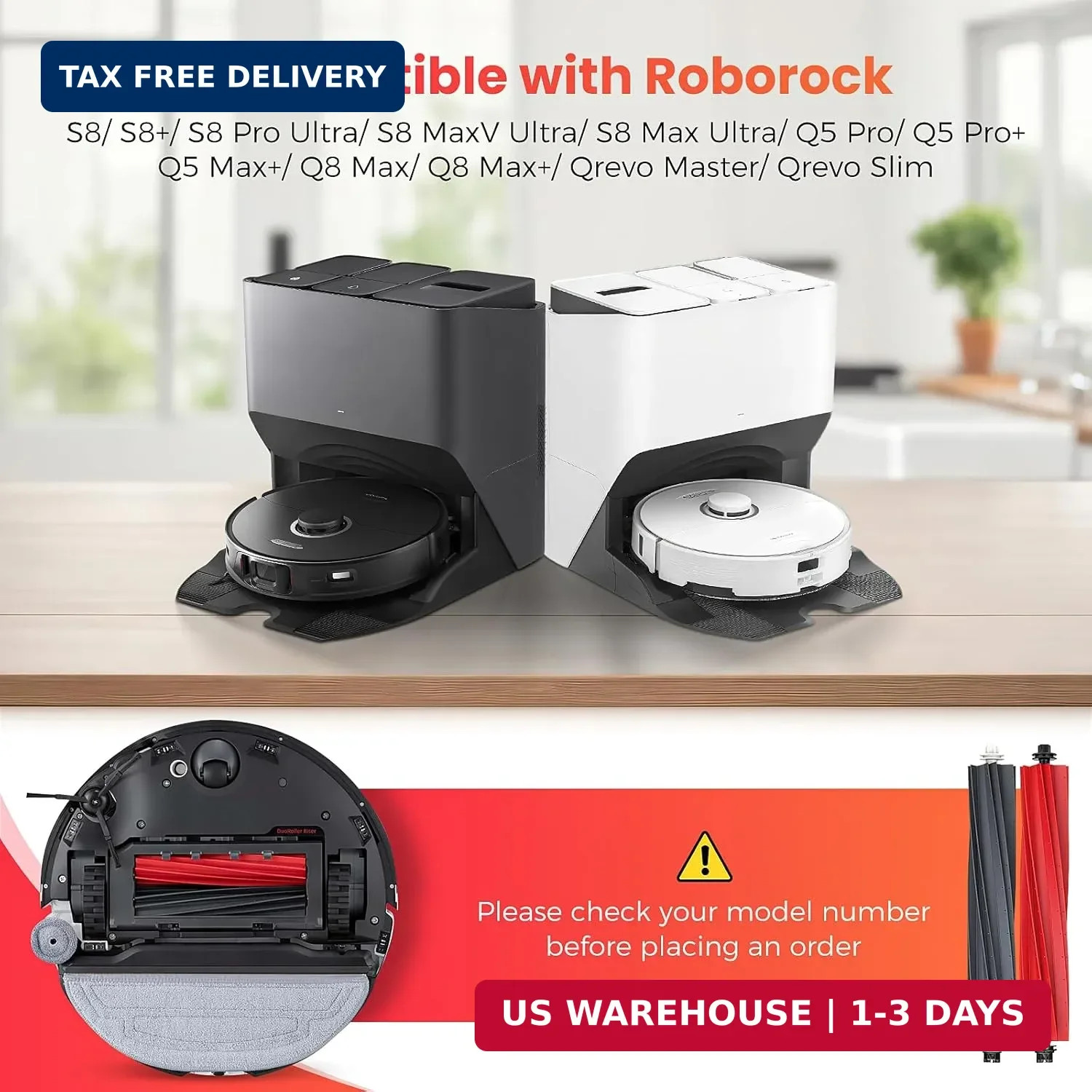 1 Set Main Brush Replacement for Roborock S8/ S8+/ S8 Pro Ultra/ S8 MaxV Ultra/
