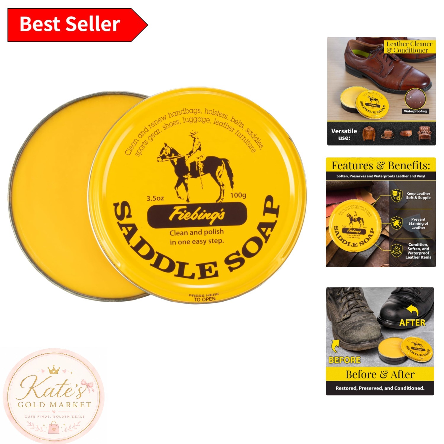 3.5 oz Fiebing’s Saddle Soap – All-in-One Leather Cleaner & Conditioner Paste