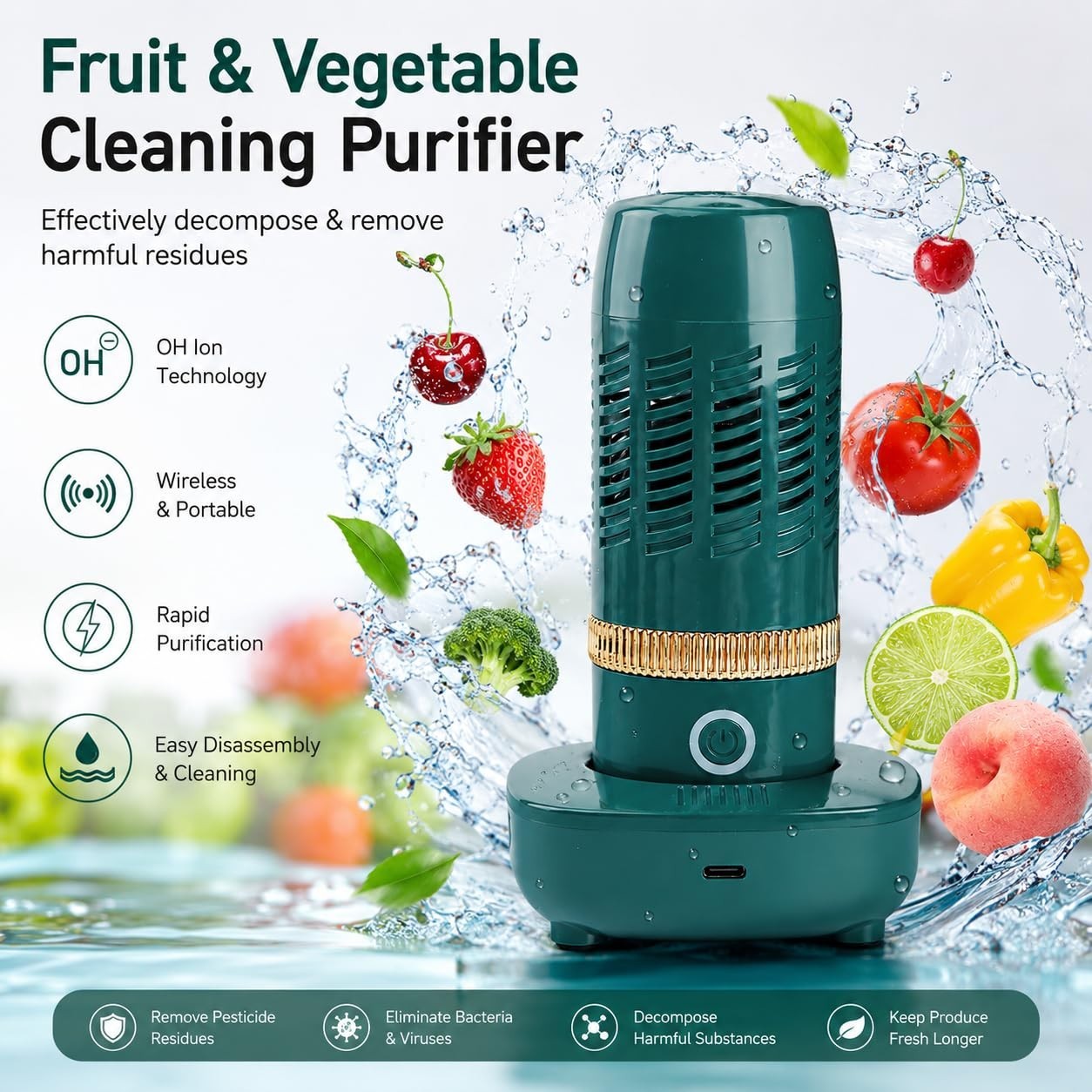 Rechargeable Produce Cleaner & Vegetable Washer | IPX7 Waterproof Food Cleaning