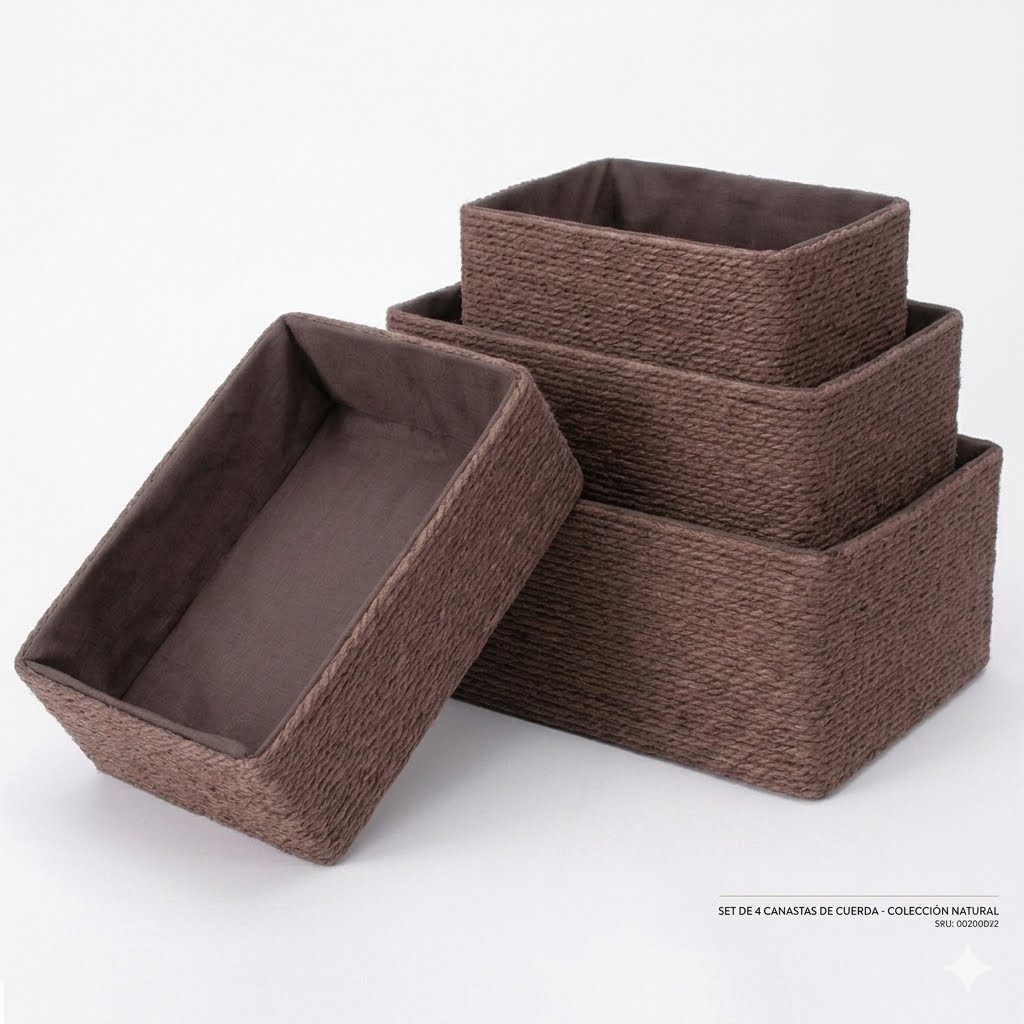 4 Pack Woven Storage Baskets Paper Rope Basket Set Closet Organizer Bins Brown