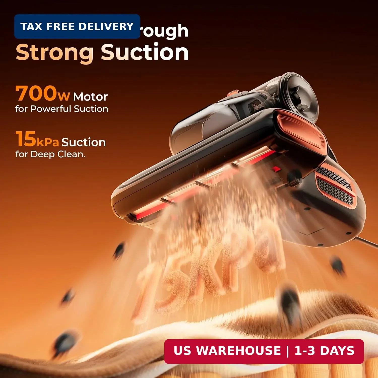 JIGOO T600 Bed Vacuum Cleaner with UV-C Light, 15Kpa Suction 700W Powerful Doubl