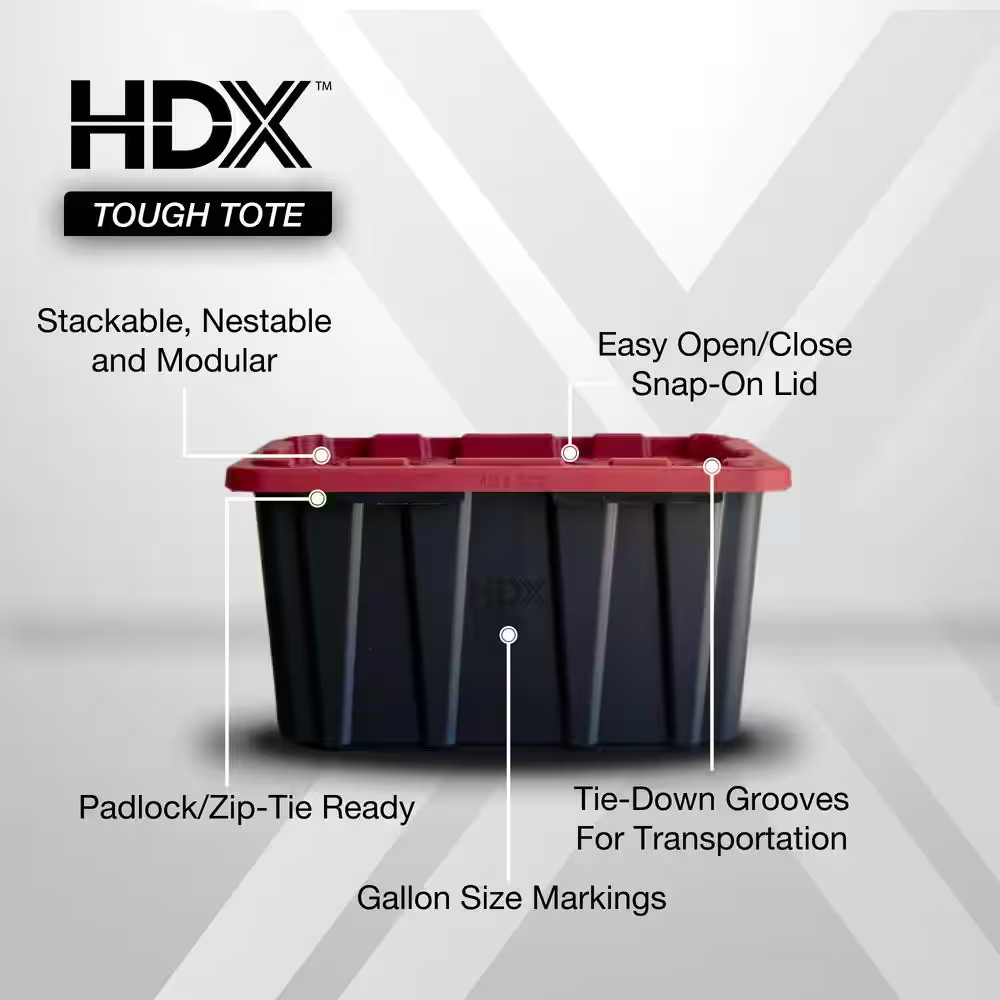 27 Gal. Tough Storage Tote in Black and Red