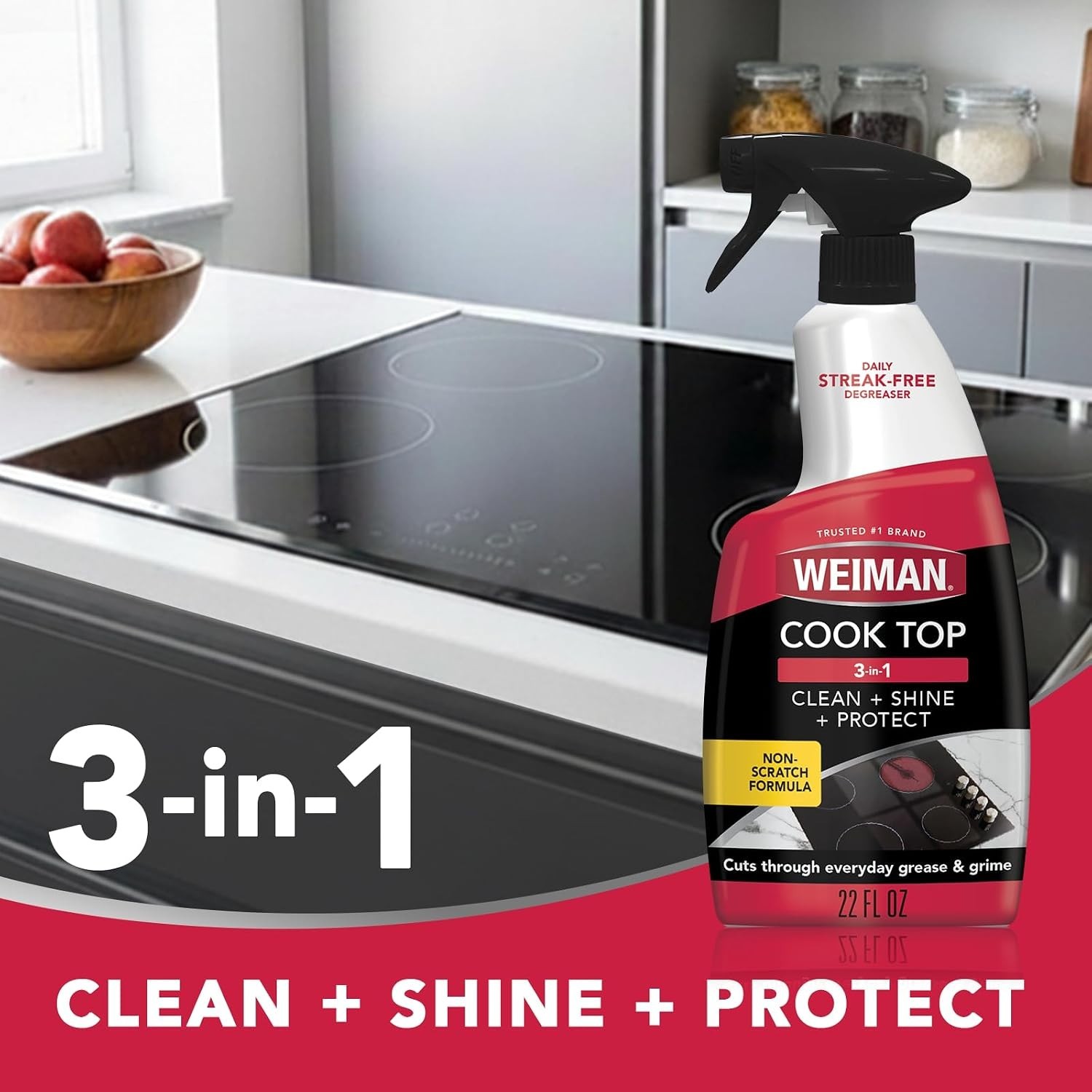 Weiman Daily Cooktop Cleaner Degreaser 22oz w/ Microfiber Cloth Streak Free NEW