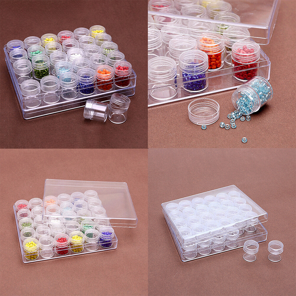 US 30-60 Pack Clear Bead Containers Storage Box Jars Transparent Bottles w/Box