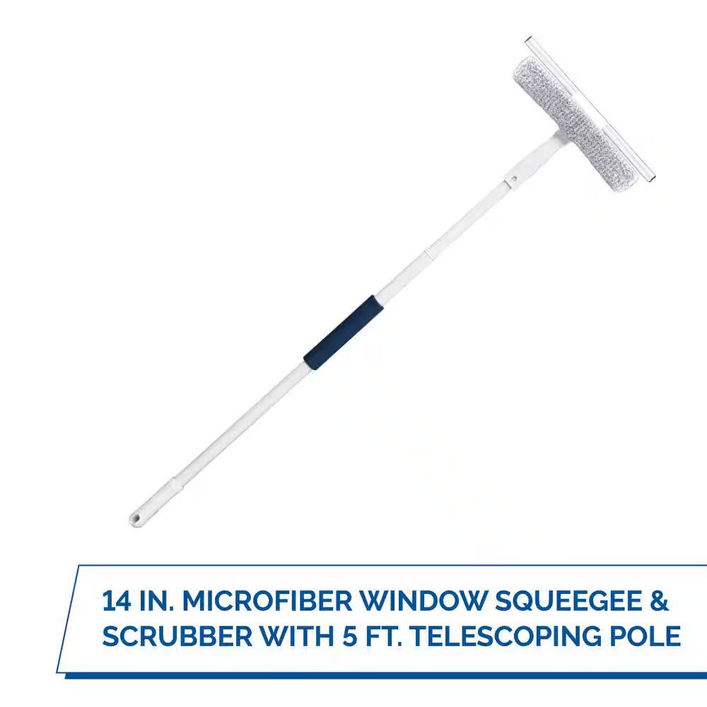 14 In. Microfiber Window Squeegee and Scrubber with 5 Ft. Telescoping Pole
