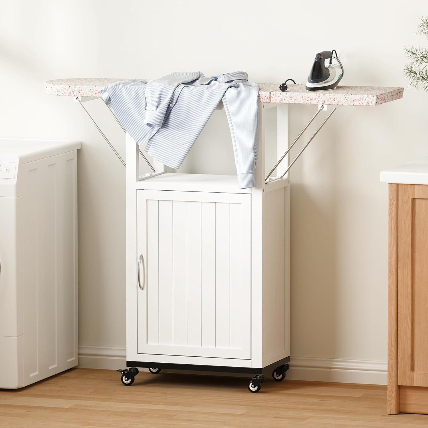 Rolling Ironing Board with Storage Cabinet, Folding Ironing Board | Small Ironin