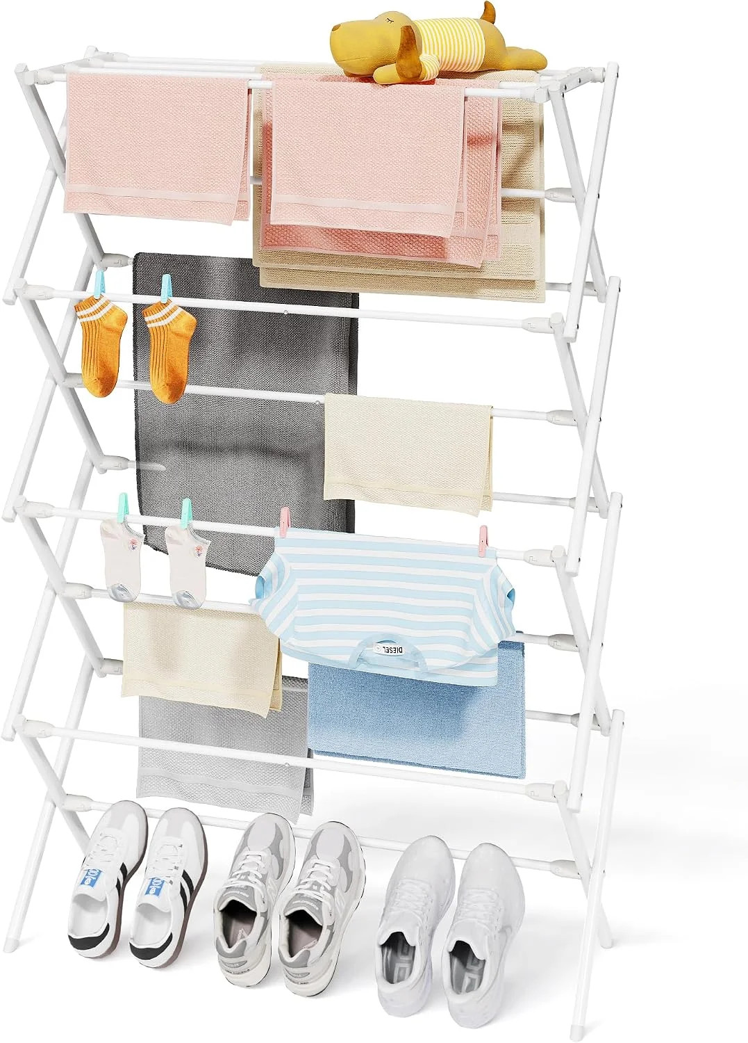 Sakugi Foldable 4-Tier Clothes Drying Rack 50.0″ H with Non-Slip Feet | Indoor &